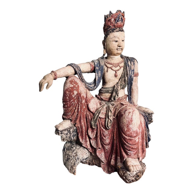 18th Century Monumental Chinese Polychromed Seated Guanyin Statute For Sale