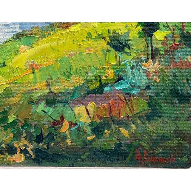 1970s River Painting Landscape Antique Oil Painting Original Socialist Realism Soviet Art Ukrainian Artist Osenniy m.s. 55-72 1970s For Sale - Image 5 of 6