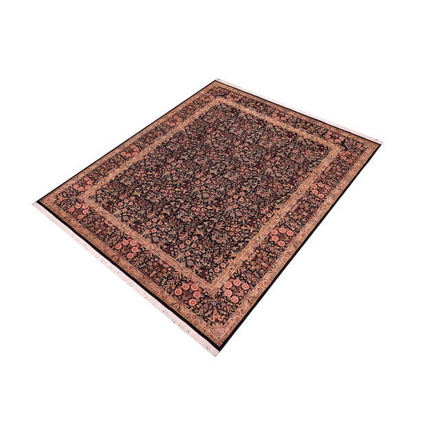 Shabby Chic Floral Gulshan Pak-Persian Black/Black Wool Rug - 9'2'' X 12'1'' For Sale - Image 3 of 8