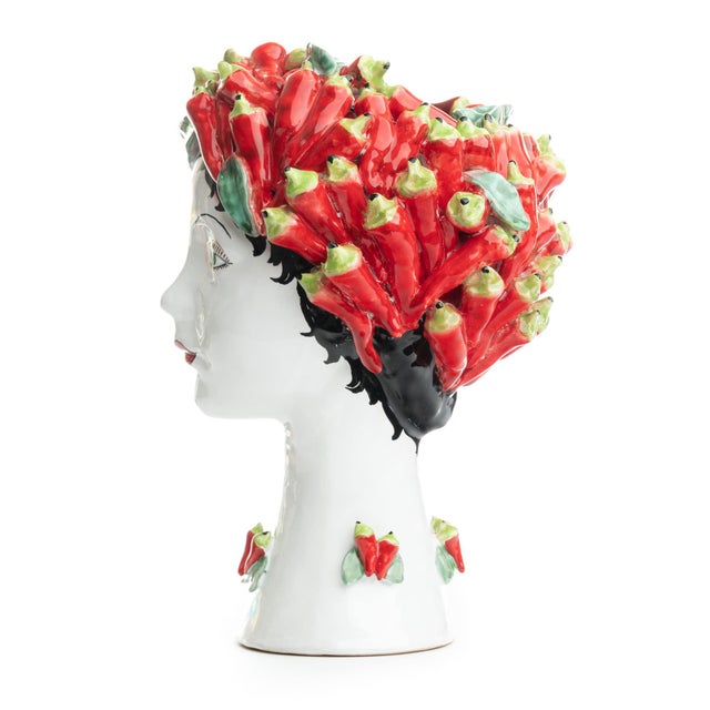 DESCRIPTION This d'arte ceramic sculpture with peppers is hand crafted by Ivana Dolfi in Montelupo, Italy. The modern art...