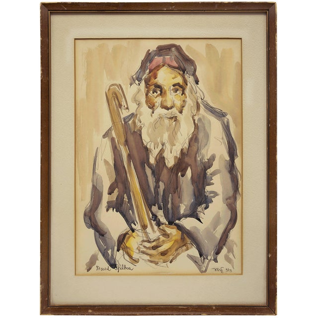 David Gilboa, Old Rabbi Holding a Cane For Sale