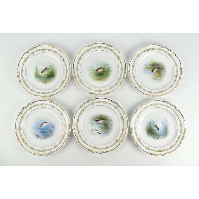 Late 19th Century Late 19th Century Copeland Spode Hand Painted Fish Plates- Set of 12 For Sale - Image 5 of 8