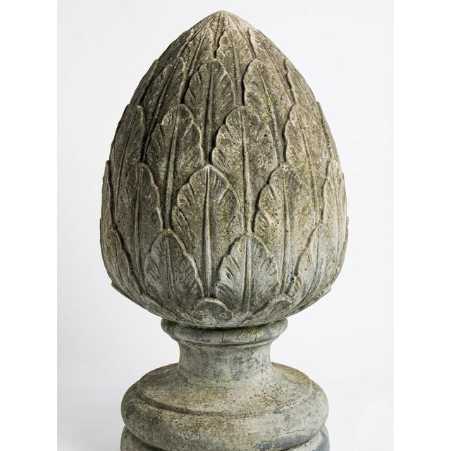 A Pair of Vintage Large-Scale Artichoke Leaf Cast Stone Finials For Sale - Image 4 of 12