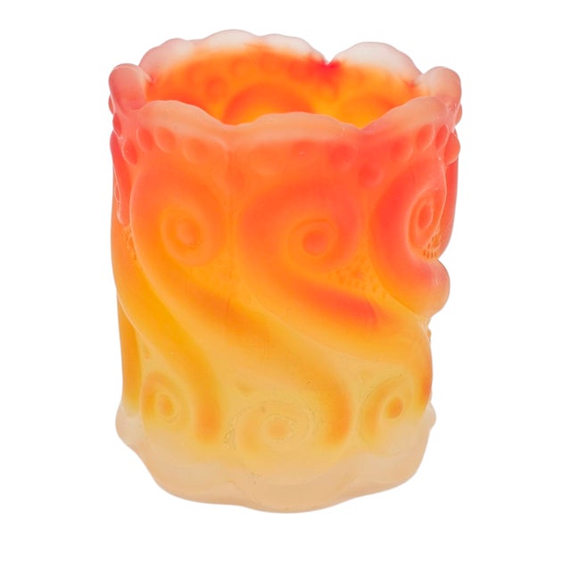 Northwood Dugan Amberina Satin Scroll Pressed Glass Toothpick Holder 2.25" For Sale - Image 9 of 9