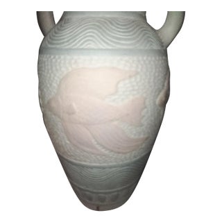 Vintage Dayle Rushall Signed Coastal Fish Amphora Table Lamp - Carved Studio Pottery For Sale