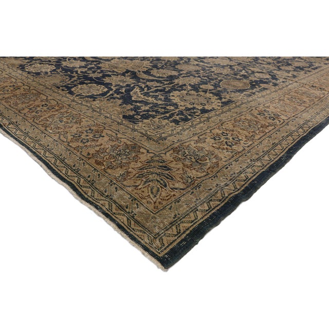 50877 Distressed Vintage Turkish Sivas Rug, 09'10 x 13'11. The Midnight Garden: A Vintage Turkish Sivas Masterpiece of...