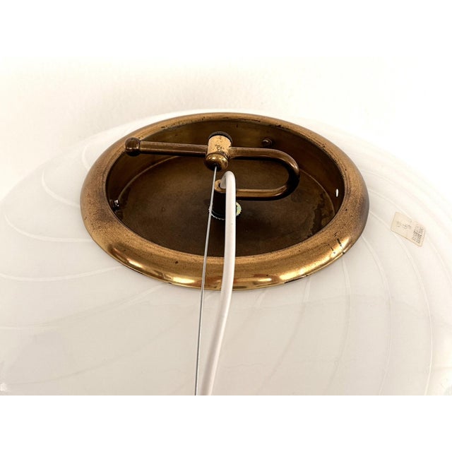 White Italian Murano Swirl Glass Globe Chandelier with Brass Details, 1970s For Sale - Image 8 of 13
