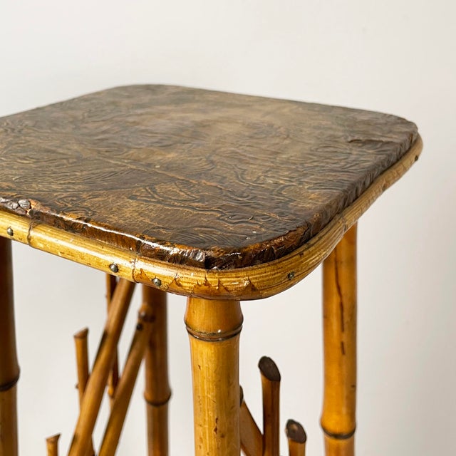 Brown Italian Art Nouveau Style Pedestal in Brown Leather and Bamboo, 1930s For Sale - Image 8 of 18