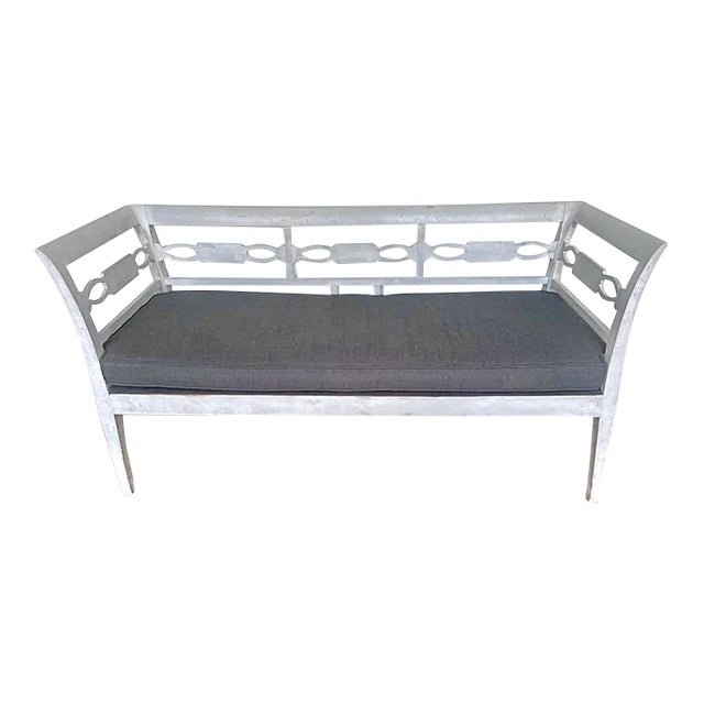 19th Century Swedish Gustavian-Style Bench With Custom Sunbrella Cushion For Sale