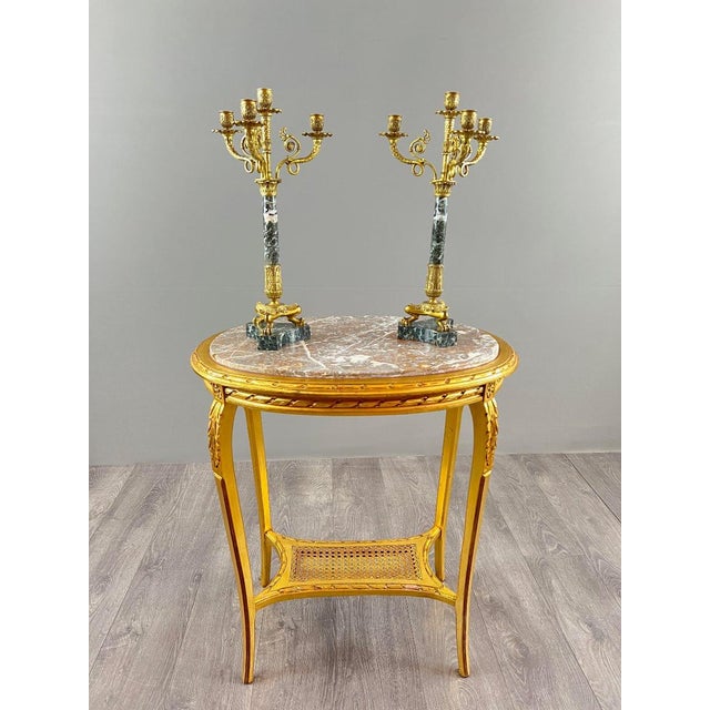 19th Century Candelabras in Gilt Bronze and Green Marble, Set of 2 For Sale - Image 6 of 10
