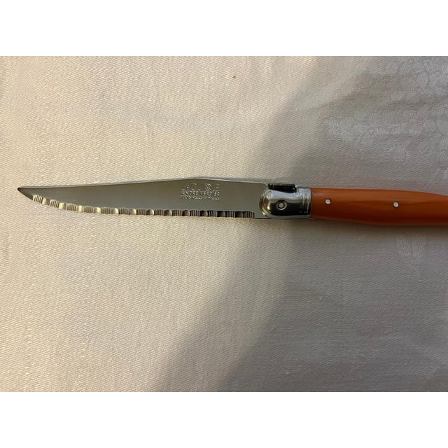 French Country Set of 6 Authentic French Andre Verdier Laguiole Steak Knives Multicolor/ Fruity Color For Sale - Image 3 of 7