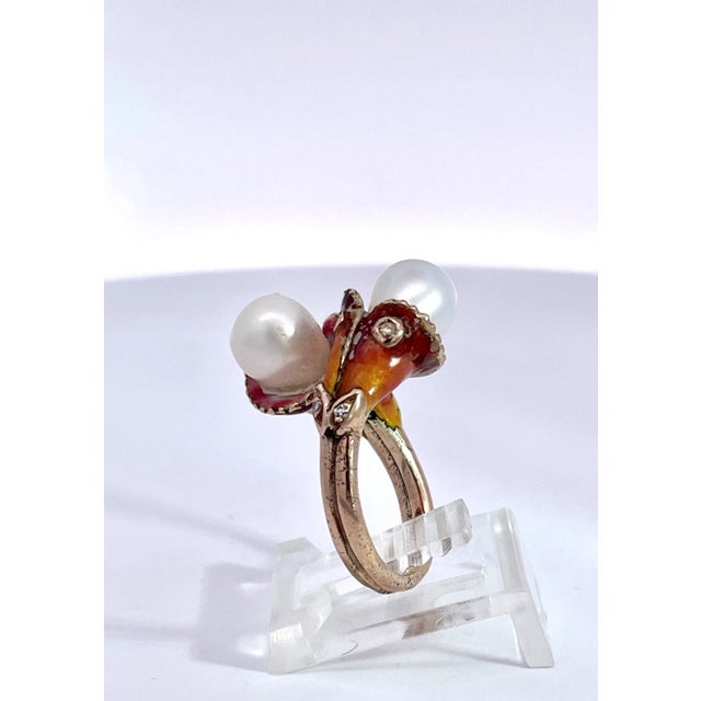 1920s Art Nouveau Double Pearl Diamond and Enamel Ring For Sale - Image 9 of 11
