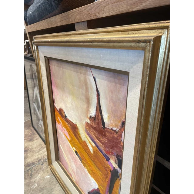 Vintage Abstract Painting in Ochre and Blush Tones For Sale - Image 4 of 9