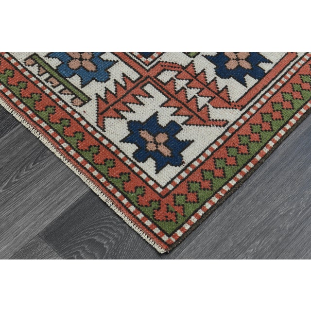 1970s Vintage Turkish Handmade Wool & Cotton Orange Area Rug For Sale - Image 9 of 11