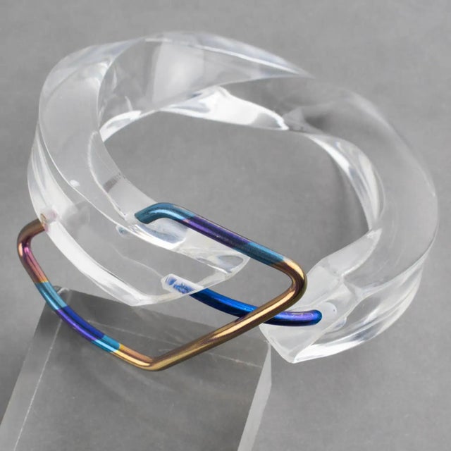 Transparent Lucite Plexiglass Bangle Bracelet with Anodized Aluminum Belt Buckle For Sale - Image 15 of 15