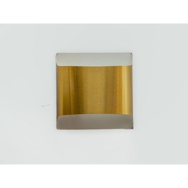 Architectural set of two 1970s minimalist modern design, metal gold wall lamps designed by rolf krüger and dieter witte...