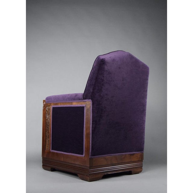 Art Deco Jatoba Wood and Purple Velvet Lounge Chair, 1930 For Sale - Image 11 of 13