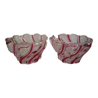1990s Pair of Mikasa Peppermint Swirl Glass Candy Dish For Sale