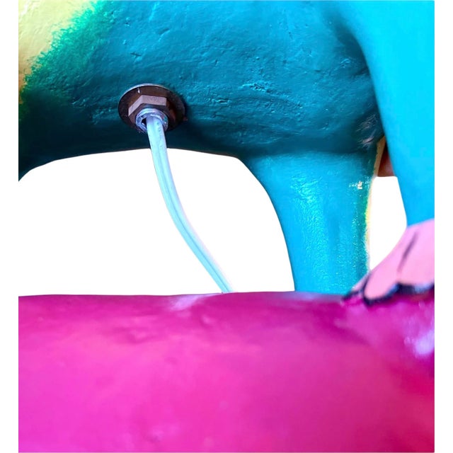 Artisan "Two Dogs" Hand Painted Sculpted Clay Lamp by Oaxacan Artist Gabriel Sosa Singed For Sale - Image 11 of 12