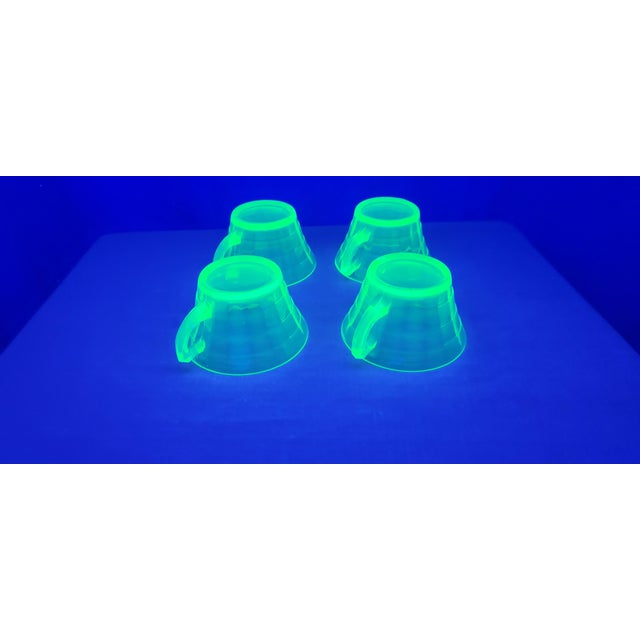 Uranium Glass Set of 4 Green Tea Cups Early 20th Century For Sale - Image 11 of 18