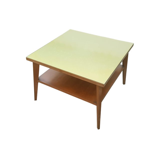 Vintage Italian Teak Wood & Green Glass Coffee Table, 1960s For Sale - Image 14 of 14