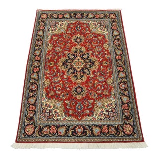 Fine Qom Rug 3’5” X 4’10” Red Wool/Silk Traditional Hand-Knotted Carpet For Sale