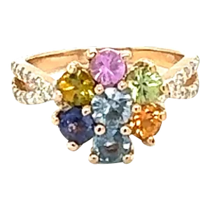 2.23 Carat Sapphire Diamond Rose God Cocktail Ring Size 6.5