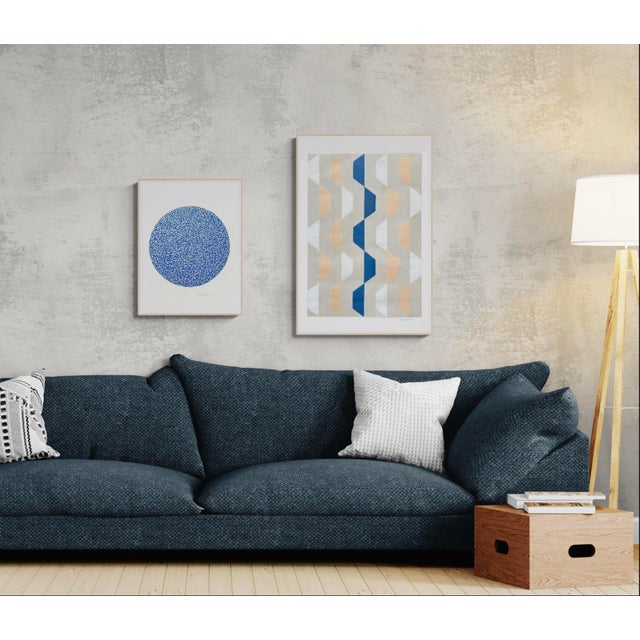 Mixed Media Geometric With Blue For Sale - Image 4 of 4