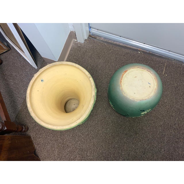 Green 1920s Roseville Pottery Jardene and Stand Dogwood Pattern For Sale - Image 8 of 10