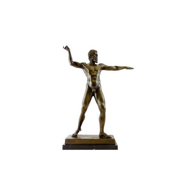 Neo-Classical Nude Bronze Zeus Figurine on a Black Marble Base For Sale - Image 3 of 9