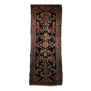 Early 1900s Persian Lilian Runner, Handwoven Allover Floral Design, Navy & Red, 3’ X 7’ For Sale