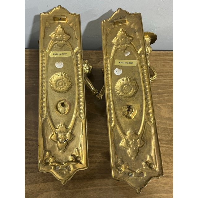 Brass Vintage Pair of Italian Solid Brass Cherub Wall Sconce For Sale - Image 8 of 9