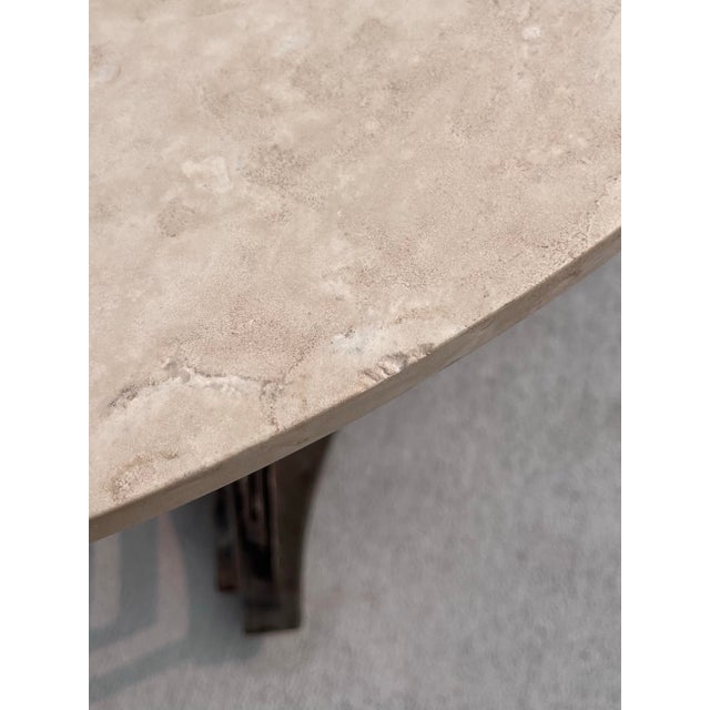 Gray Steel and Travertine Greek Key Center or Dining Table For Sale - Image 8 of 8