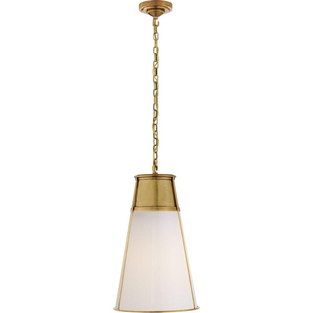 Robinson Large Pendant in Hand-Rubbed Antique Brass with White Glass Designer: Thomas O'Brien Canopy: 4.5" Round Mounting:...