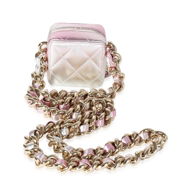 Contemporary Metallic Lambskin Quilted Coco Punk Clutch With Chain For Sale - Image 3 of 8