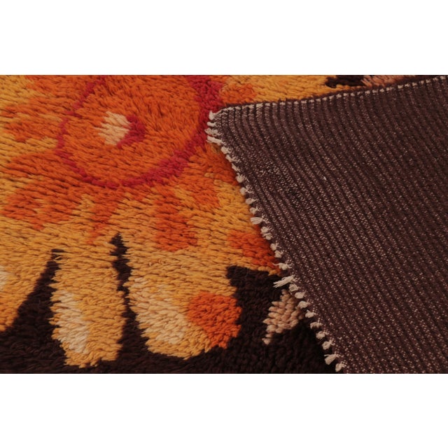 Vintage Turkish Square Rug With Saffron and Brown Floral Elegance - Rug & Kilim For Sale In New York - Image 6 of 8