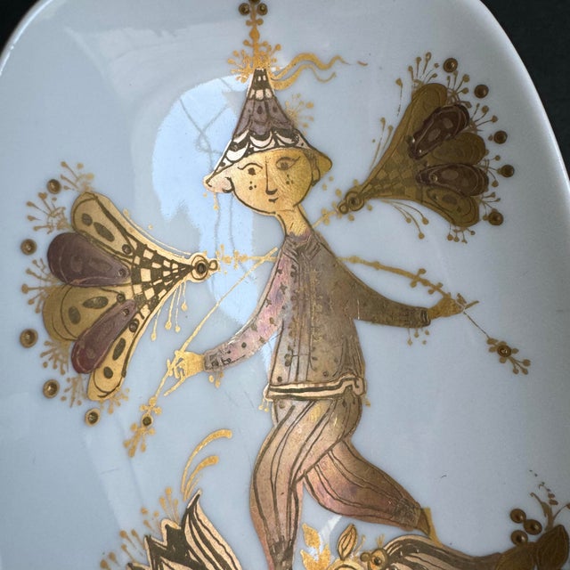 Rosenthal Bjorn Wiinblad Quatre Couleurs Trinket Dishes Small Gold Hand Painted Catchall Jewelry Tray For Sale - Image 6 of 12