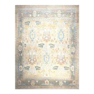 Turkish Donegal Wool & Hemp 11X15 Tan and Blue Handmade Area Rug #1140234 For Sale