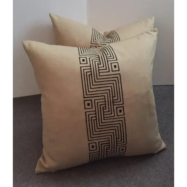 2020s Modern Geo Maze Embroidered Pillow Covers- a Pair For Sale - Image 5 of 5