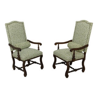 Pair Kincaid Jacobean Style Upholstered Throne Chairs For Sale