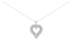 .925 Sterling Silver 3.00 Cttw Round Cut Diamond Cluster Heart 18" Pendant Necklace