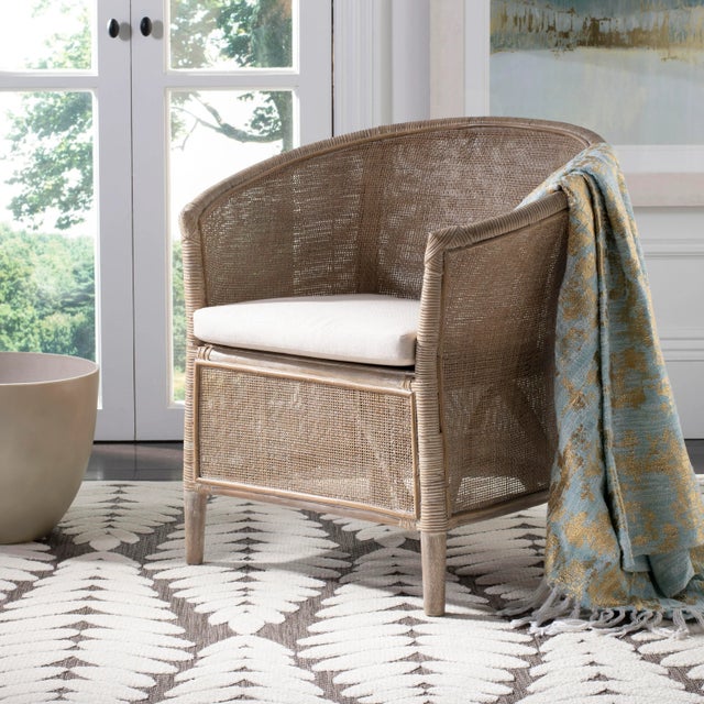 Rattan Armchair in Grey Whitewash For Sale - Image 10 of 11