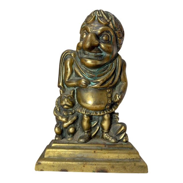 Large Antique Heavy Gilt Bronze Brass Mr Punch Roman Emperors Figural Doorstop For Sale
