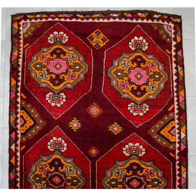 Vintage Hand-Knotted Turkish Area Rug Wide Hallway Rug Gallerie Runner Rug- 3′11″ X 12′6″ For Sale - Image 11 of 16