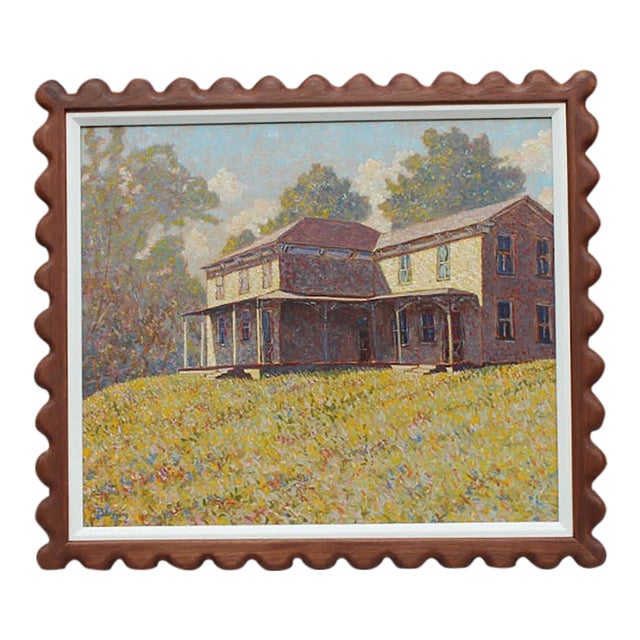 Vintage Landscape Oil on Canvas Painting, "Breuckman House" by William Barkin, 1988 For Sale