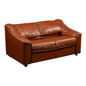 1980s Vintage Leather Loveseat in Orange
