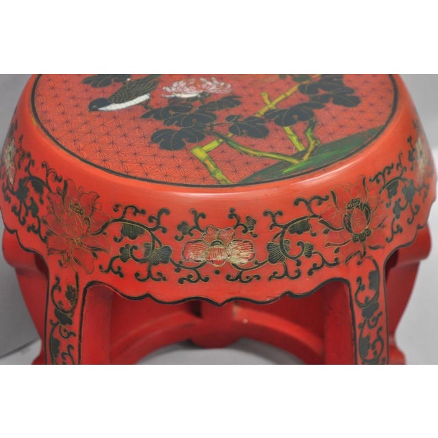 Red Vintage Chinoiserie Red Lacquer Plant Stand Garden Stool Drum Side Table (B) For Sale - Image 8 of 14