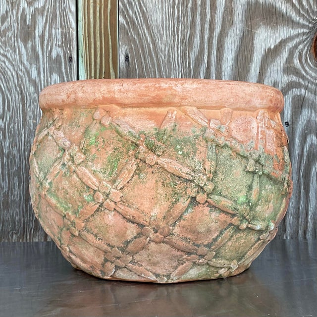 Vintage Boho Patinated Trellis Terracotta Planter For Sale - Image 10 of 10