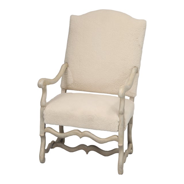 Antique French Shearling Upholstered Armchair, Restored For Sale