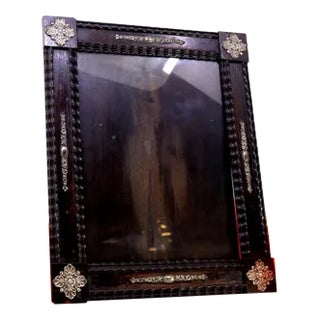 Rosewood Frame with Silver Floral Appliqués and Shading For Sale